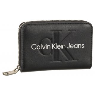 Portfel Sculpted Med Zip Around Mono Black/Matallic Logo K60K607229 0GL (CK121-d) Calvin Klein