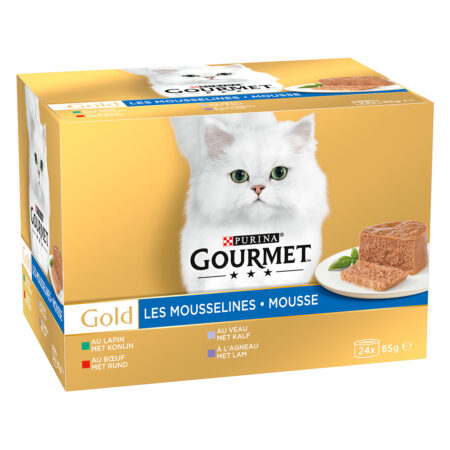 Zestaw Gourmet Gold Mus, 48 x 85 g - Zestaw mięsny (Królik, cielęcina, wołowina, jagnięcina)