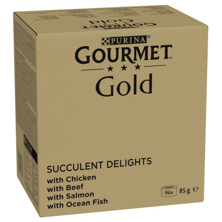 Jumbopack Gourmet Gold soczyste kawałeczki, 96 x 85 g - Kurczak, ryba morska, wołowina, łosoś