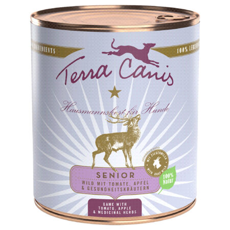 Terra Canis Senior, bez zbóż, 6 x 800 g - Dziczyzna z pomidorami, jabłkami i ziołami lekarskimi
