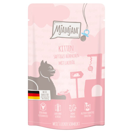 MjAMjAM Quetschie Kitten, 12 x 125 g - Soczysty kurczak z olejem z łososia