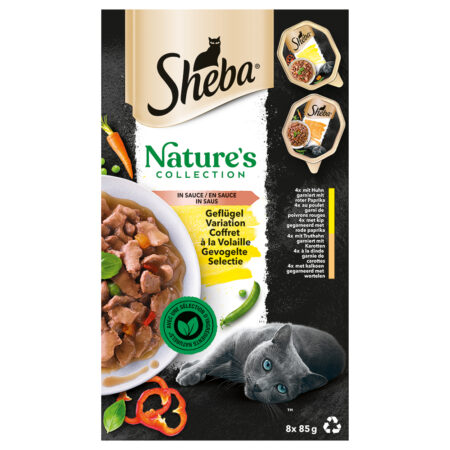 Sheba Nature's Collection w sosie, 32 x 85 g - Wybór drobiowy: kurczak i czerwona papryka, indyk i marchewka