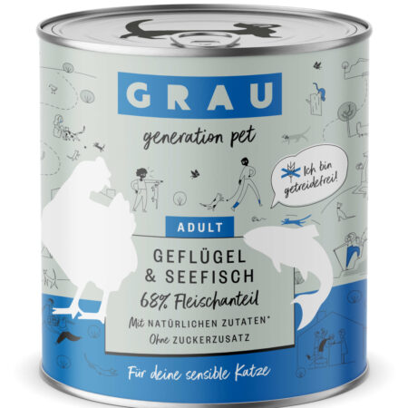 GRAU Adult, bez zbóż, 12 x 800 g - Drób i ryby morskie