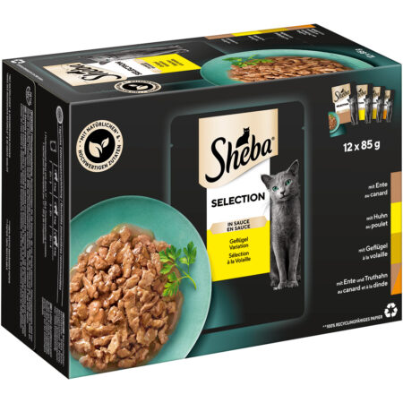 Pakiet mieszany Sheba Selection, 24 x 85 g - Wybór Drobiowy w sosie